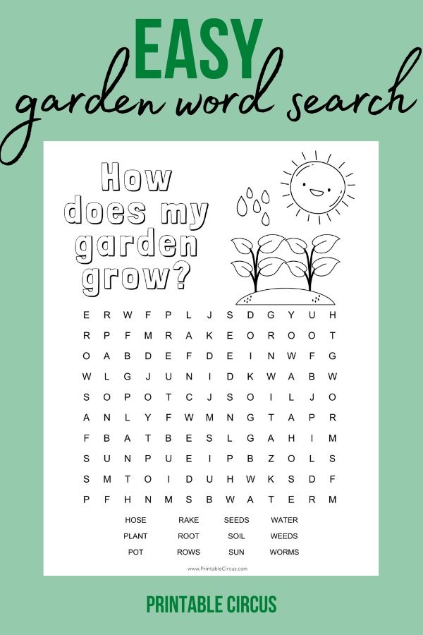 Gardening Word Search Puzzles Printable Circus