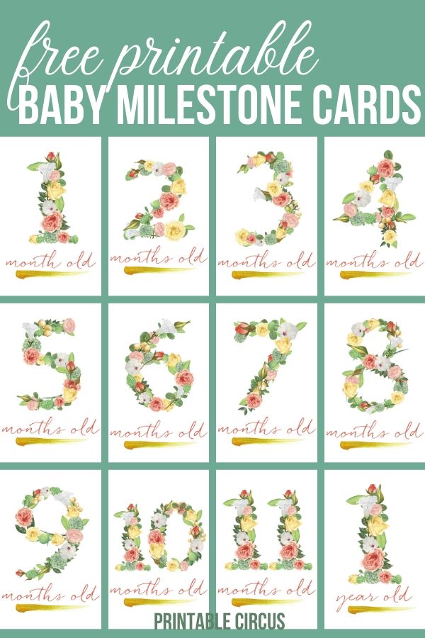 Print these FREE beautiful floral baby milestone cards so you can easily document each month of your baby's first year. Use these baby age milestone cards in your monthly baby pictures to document your baby’s first year of life.