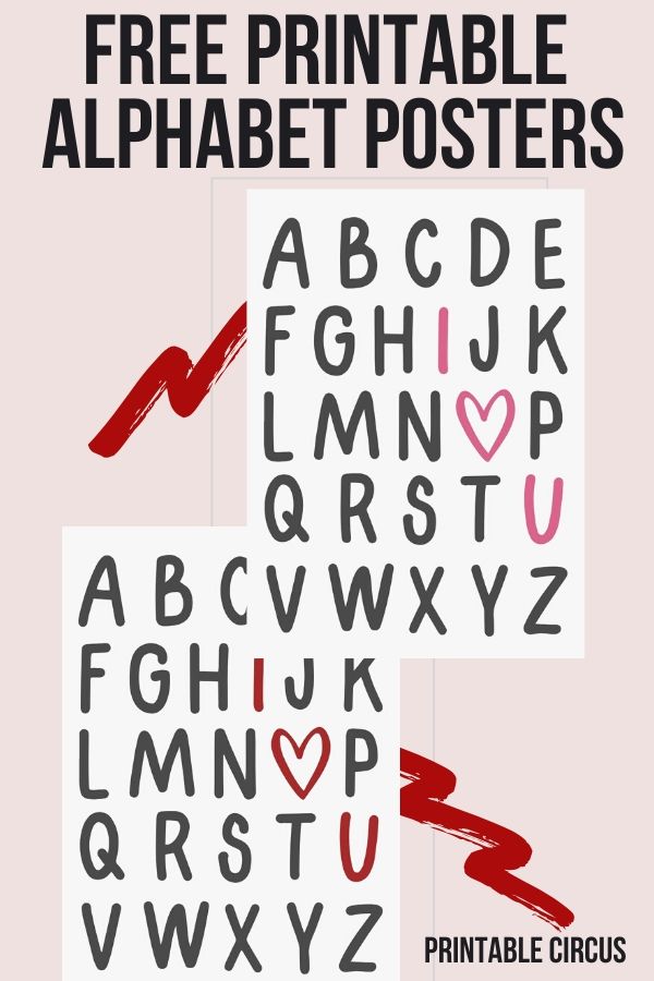 Free Printable "I Heart U" Alphabet Wall Art Posters