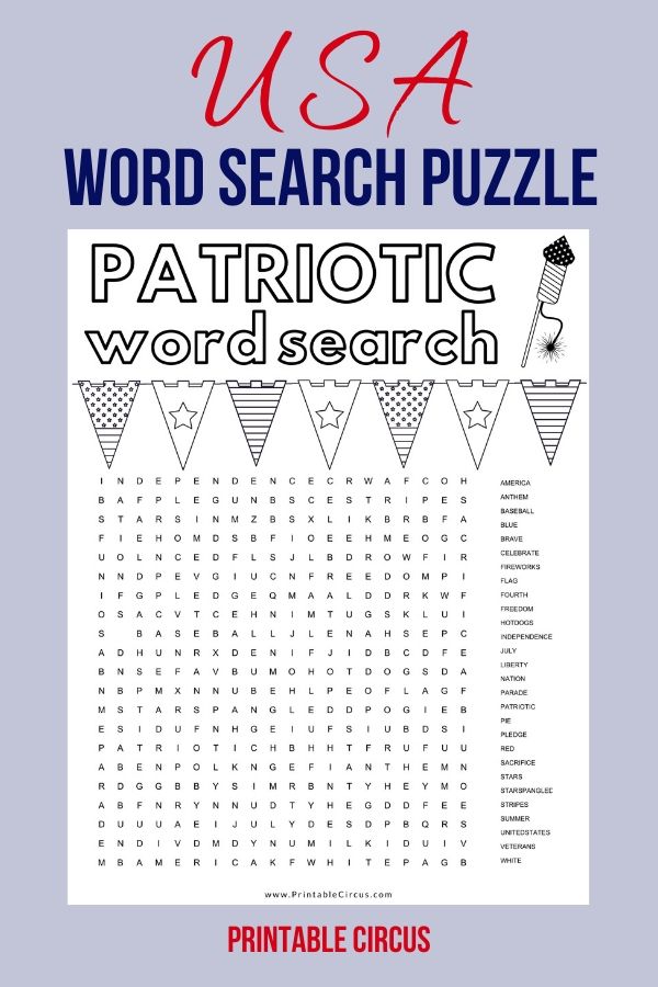 Grab this FREE printable patriotic word search puzzle that you can download and print off to play and enjoy right away. Fun printable PDF word search puzzle for Memorial Day or 4th of July