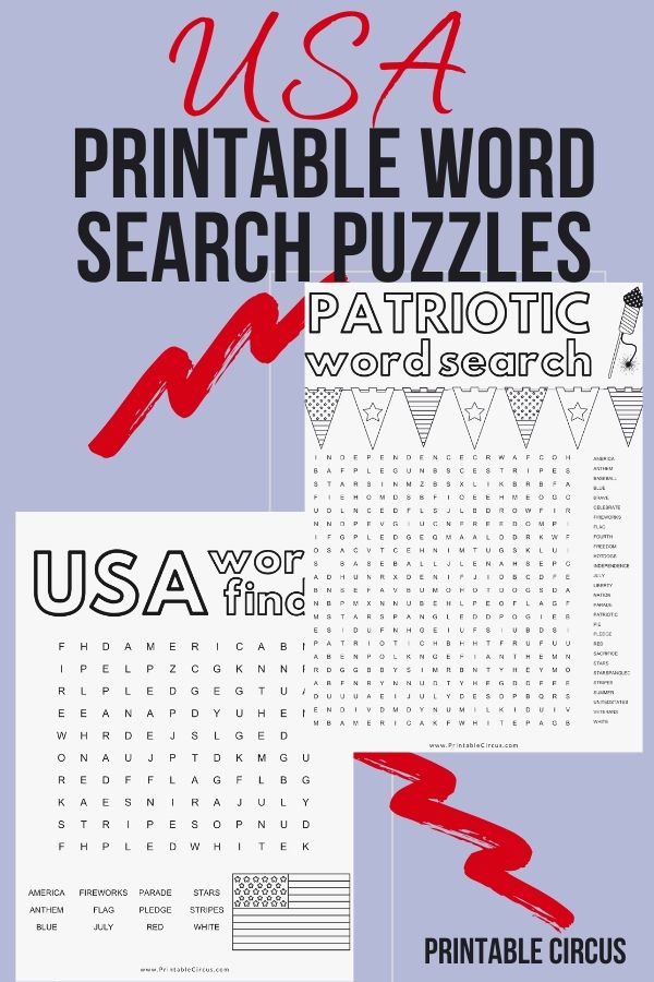 Download and print these FREE printable patriotic word search puzzles. They’re in PDF form so you can play and enjoy right away. Fun printable USA word find games for Memorial Day or 4th of July.