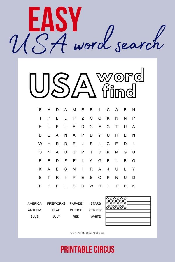 Grab this FREE printable EASY patriotic word search puzzle that you can download and print off to play and enjoy right away. Fun coloring page printable PDF word search puzzle for kids. Great for Memorial Day and 4th of July.