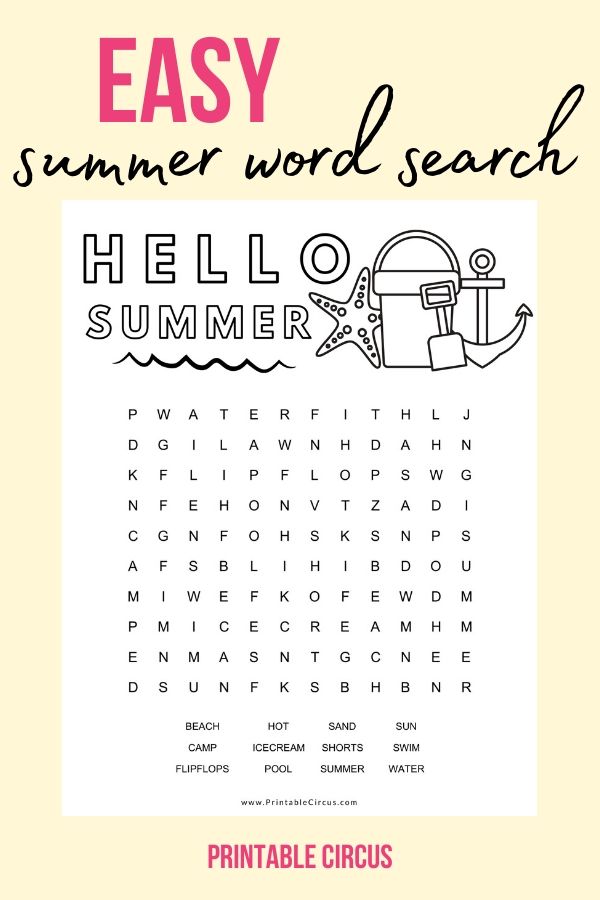 kids summer word search printable