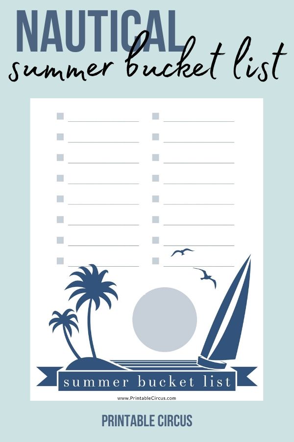 Nautical Summer Bucket List FREE Printable - from Printable Circus