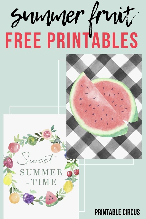 summer fruit free printables - FREE watercolor and buffalo check summer fruit printables